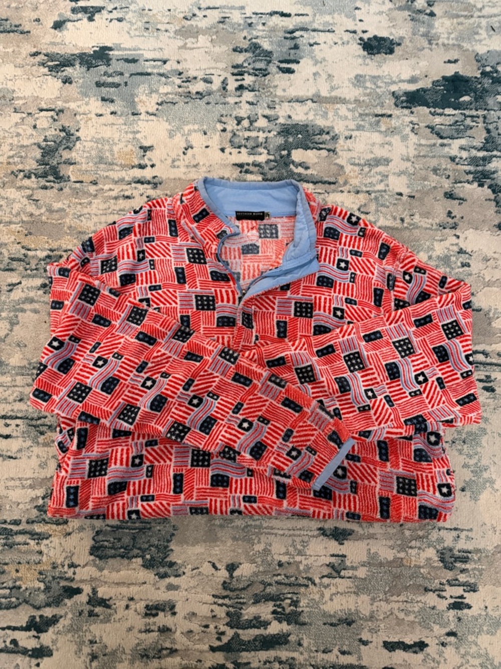 Patriotic Fleece Flag-Print Quarter-Zip Pullover Shirt